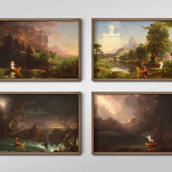 Set of Four Thomas Cole Prints 2 - 4 Classic Paintings - Photo Poster Wall Art Gift Giclée Museum Quality - The Voyage of Life, Childhood