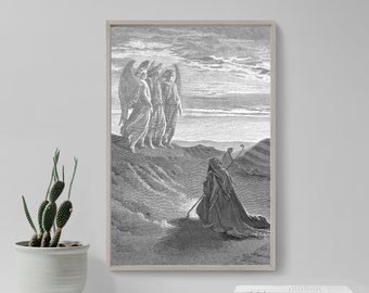 Gustave Dore - Abraham and the Three Angels (1866) - Classic Drawing Photo Poster Print Art Gift Home