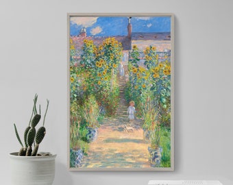 Claude Monet - The Artist's Garden at Vetheuil (1881) - Classic Painting Photo Poster Print Art Gift Home Wall Decor - Child Landscape