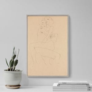 Egon Schiele - Couple Embracing (1911) - Classic Painting Photo Poster Print Art Gift Home Wall Decor