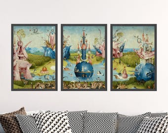 Set of Three Hieronymus Bosch Prints - The Garden of Earthly Delights Triptych - 3 Paintings Photo Poster Wall Art Gift Giclée Museum