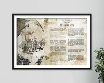 The Wisdom of The Bhagavad Gita - Original Art Print Featuring Its Greatest Quotes Photo Poster Gift - Hinduism Hindu Spiritual Text