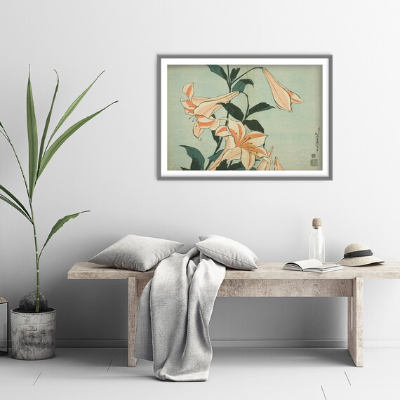 葛飾北斎 - 無題大輪百合（1834年） - 絵画 写真 ポスター プリント