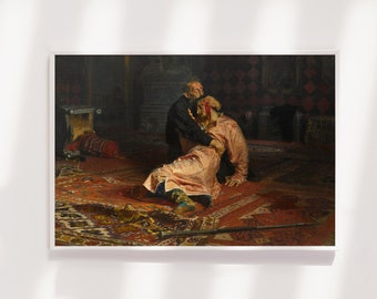 Ilya Repin - Ivan the Terrible Killing his Son (1885) - Classic Painting Photo Poster Print Art Gift Home Wall Decor - Father Murder