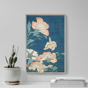 Katsushika Hokusai -  Peonies and Canary (1834) - Painting Photo Poster Print Art Gift Japanese Japan Ukiyo-e