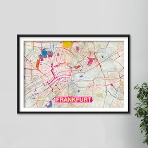 Frankfurt Map - Original Art Print - City Street Map of Frankfurt, Germany - Poster Watercolor Illustration Wall Art Home Decor Gift