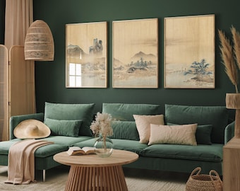 Set of Three Japanese Landscape Prints - Ukiyo-e  Vintage Triptych - 3 Paintings Photo Poster Wall Art Gift Giclée Museum Gallery Japan