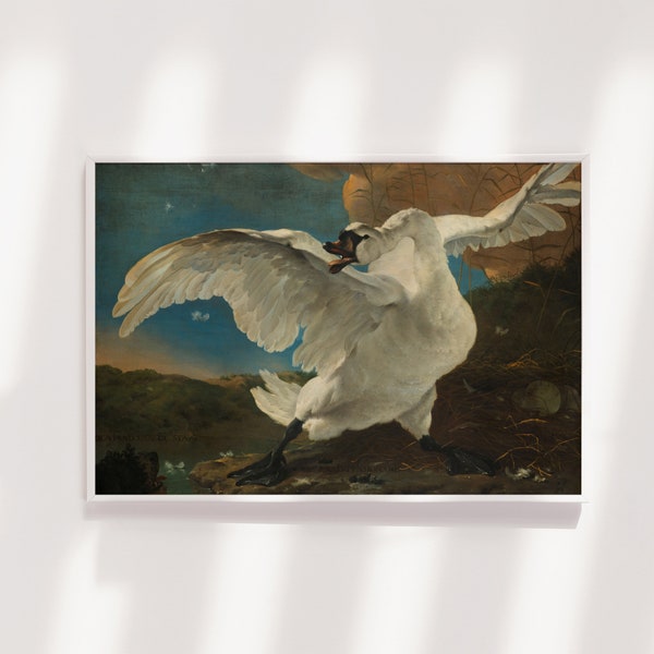 Jan Asselijn - The Threatened Swan (1650) - Painting Photo Poster Print Art Gift Home Museum Giclée - Animal Bird Feathers Ugly Duckling
