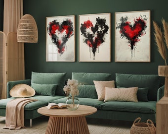 Rorschach Valentine's Day Inkblot Colours Set of Three Art Prints - 3 Psychology Paintings - Photo Poster Wall Gift Giclée - Love Heart Girl