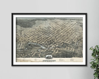 May include: A vintage map of Houston, Texas, from 1875. The map shows the city's streets, buildings, and parks. The map is in black and white with some color accents.