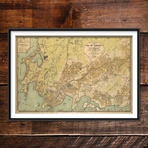 Reproducción de un mapa vintage de Río de Janeiro (Brasil) de 1929 - Póster fotográfico impreso en la pared WoodBG Decor Art Street Home Old Archive