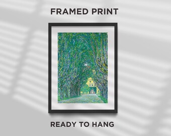 FRAMED PRINT - Gustav Klimt - Avenue in the Park of Schloss Kammer (1910) - Painting Poster Art Gift Trees Green - Ready to Hang Black Frame