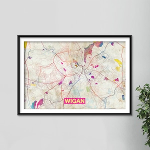 Wigan Map - Original Art Print - City Street Map of Wigan, England - Poster Watercolor Illustration Wall Art Home Decor Gift