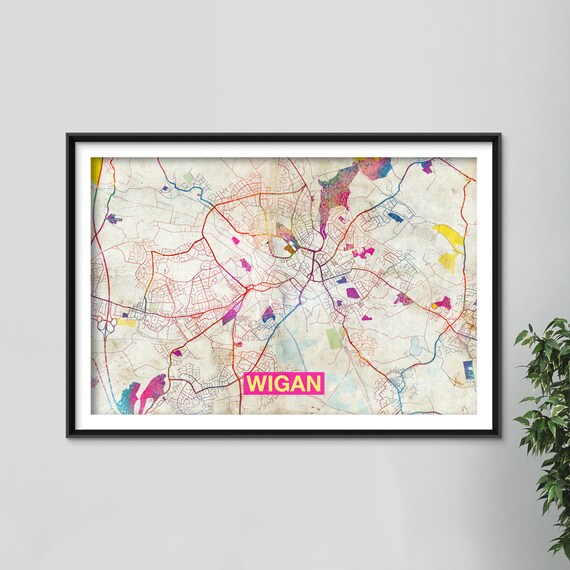 Wigan Map Original Art Print City Street Map of Wigan | Etsy