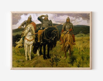 Viktor Mikhailovich Vasnetsov - Bogatyrs / Heroes (1898) - Painting Photo Poster Print Art Gift Wall Home Decor - Mythical Russian Knights