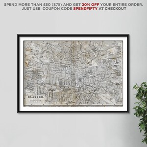 Historic Map of Glasgow (Scotland) from Pre-1900 (Reproduction) Photo Poster Print Gift