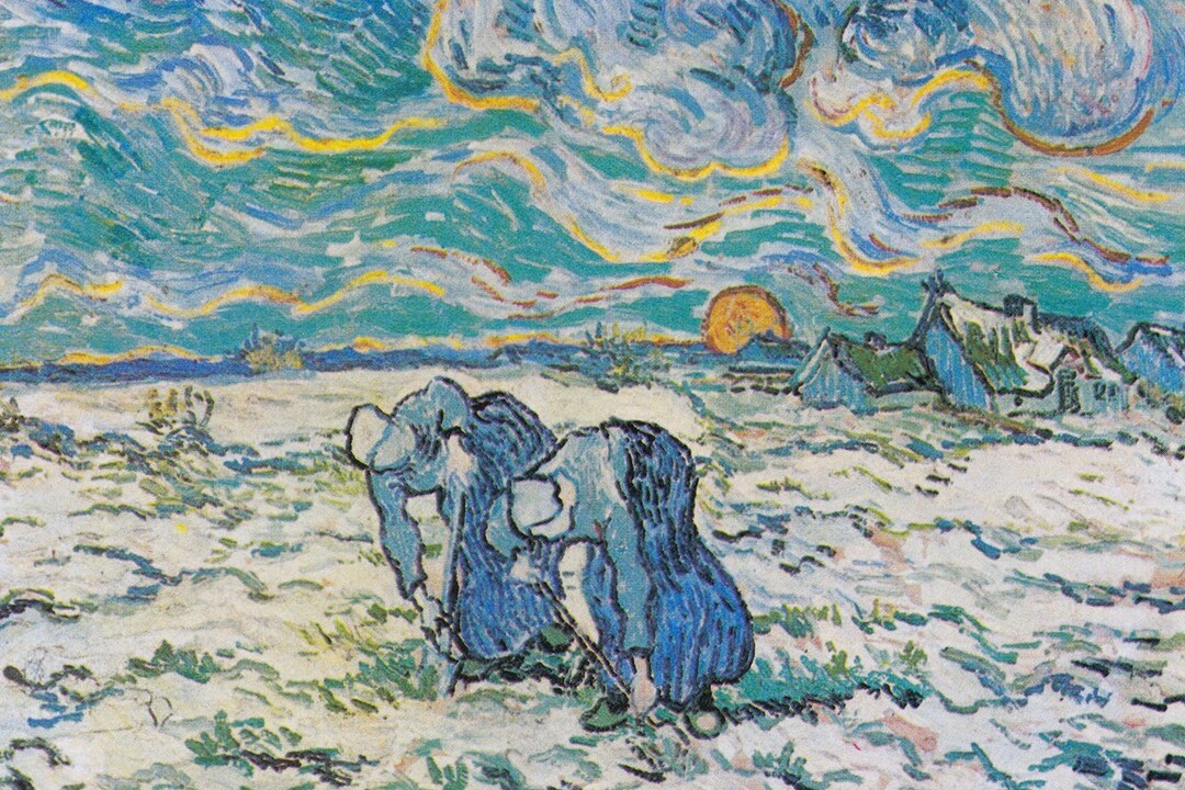 額装品/二人の農婦/フィンセント ファン ゴッホ/ポスター/アート/インテリア フィンセント・ファン・ゴッホ - 雪に覆われた畑で土を掘る二人の農婦