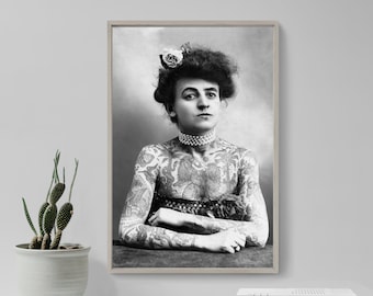 Mrs. Maud Stevens Wagner, First Female Tattoo Artist (1907) - Vintage Photograph, Photo, Poster, Print, Art Gift, Decor M. Tattooing Ink