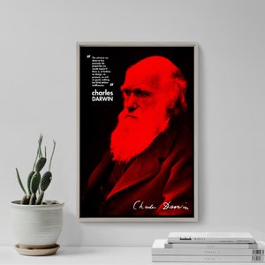 Impression d&#39;art Charles Darwin avec citation - Poster photo cadeau décoration murale - cadeau athéisme, art de l&#39;évolution, impression biologie, affiche Charles Darwin