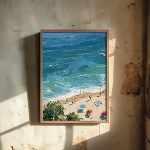 Formby Beach Travel Poster - Aerial Beach Art Print - Impasto Beach Painting - Merseyside Panel 1/3