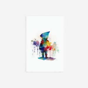 Watercolour Silhouettes - Gnome Child - Art Print Poster Painting - Museum Quality Giclee Home Wall Décor