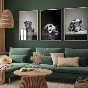 Dog, Panda and Pig Drunk Set of Three Photographs - 3 Hilarious Art Prints - Photo Poster Wall Art Gift Giclée - Funny Intoxicated Pets