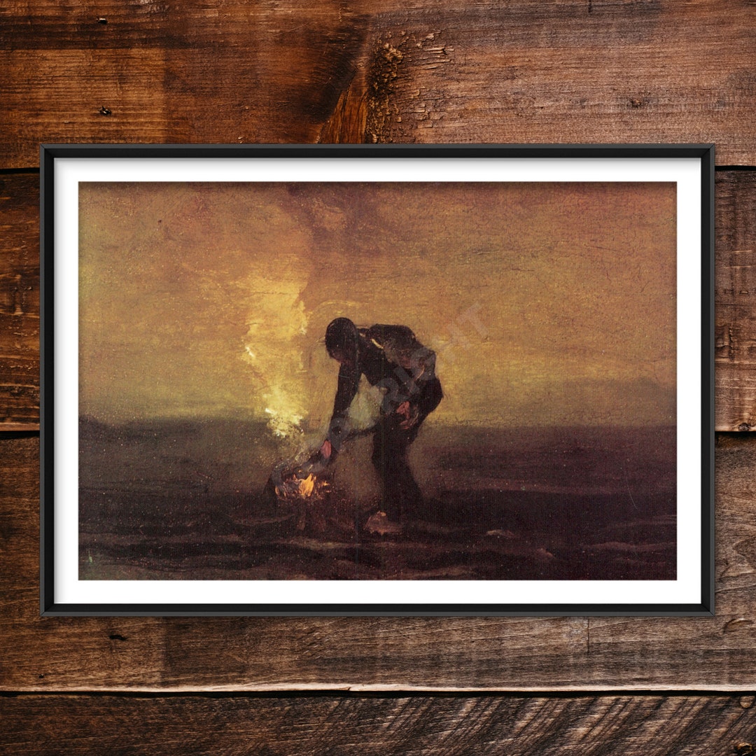 素晴らしい額の印象派風 油彩画 教会のシルエット 素晴らしい額の