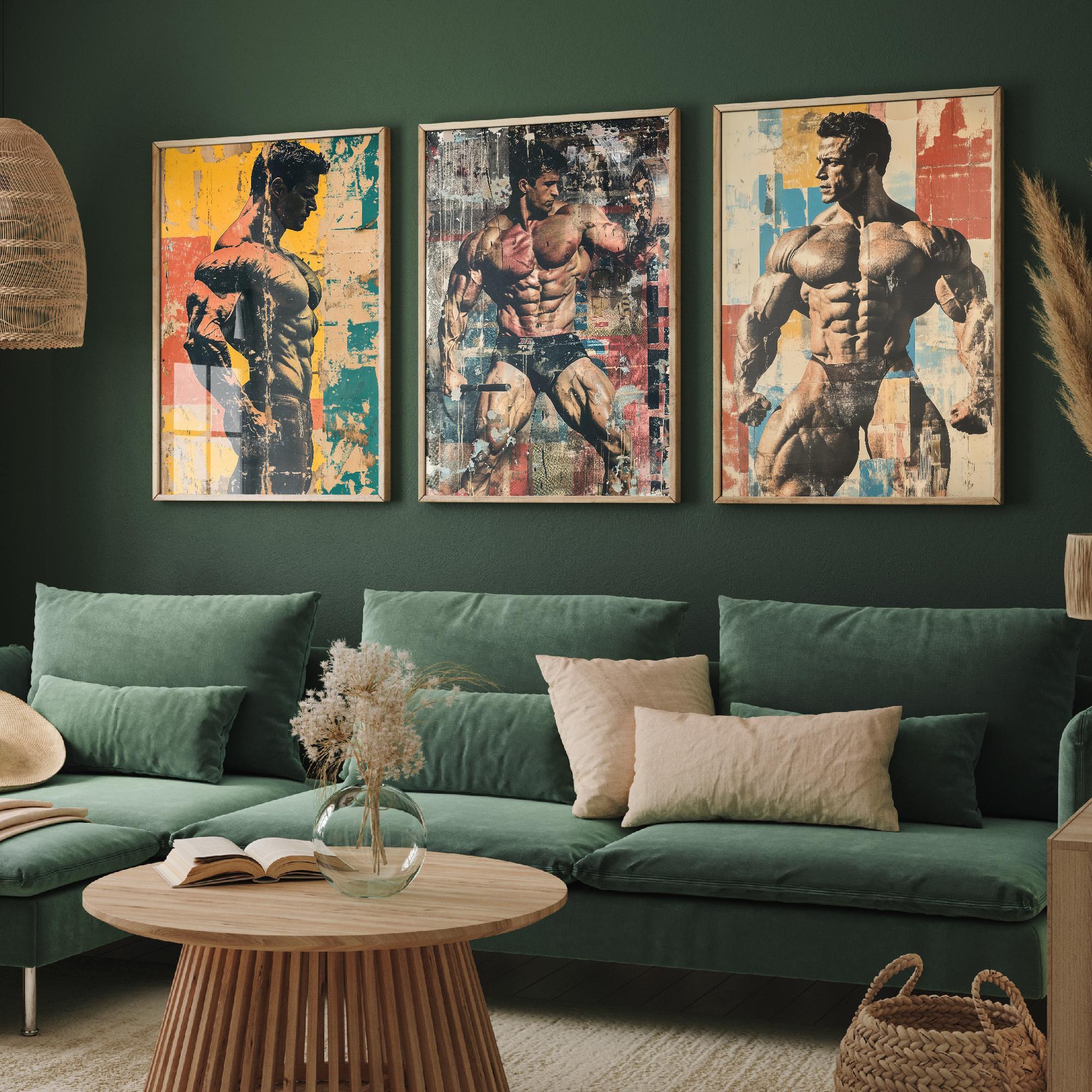 Set of Three Vintage Bodybuilding Posters - Bodybuilder Collage V3 Art ...