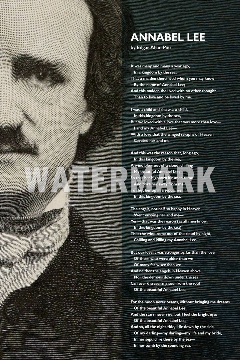 Edgar Allan Poe Poem Annabel Lee Poster Original Art Print Etsy