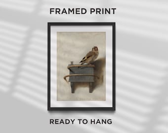 FRAMED PRINT - Carel Fabritius Classic Painting - The Goldfinch (1654) - Photo Poster Print Art Gift Animal Bird - Ready to Hang Black Frame