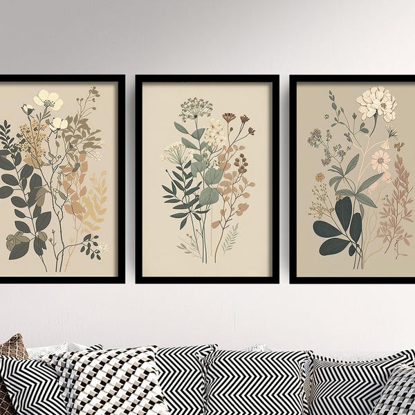 Set of Three Vintage Floral Prints - Set of 3 Flower Plants - Paintings Photo Poster Wall Art Gift Museum Giclee Daisies Dandelion Botanical
