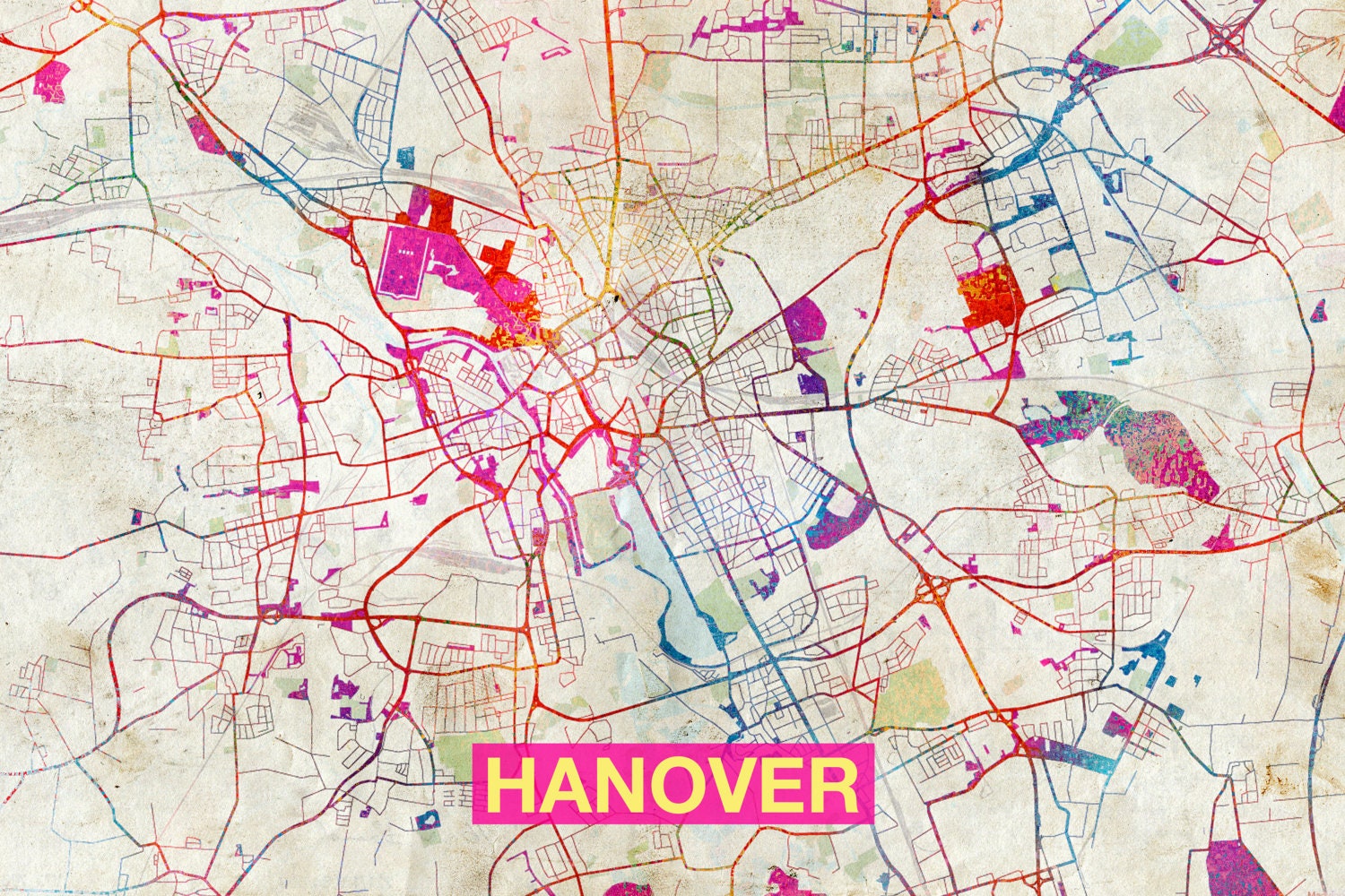 Hanover Map Original Art Print City Street Map of Hanover Etsy