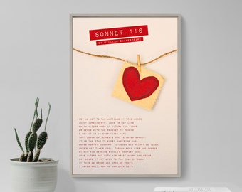 William Shakespeare Poem - Sonnet 116 - Hearts on String - Poster Original Art Print Photo Wall Home Decor - Inspiration, Motivation, Love