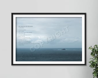 No Man is an Island Poem by John Donne (Misty Sea) - Art Print Poster Gift Photo Quote Wall Home Decor Poetry Depression Community Socialism