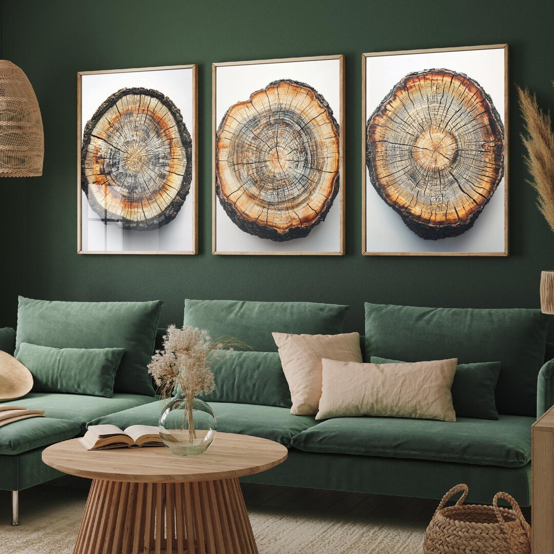 Tree Stump Rings Mural Tree Rings Stumps Set of Three Paintings V8 - 3 Natural Pattern Art ...