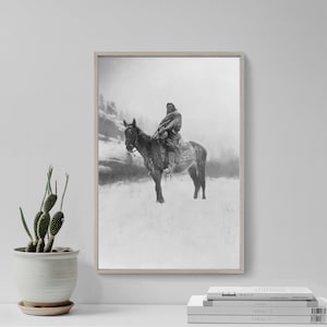 Edward Curtis - The Scout in Winter Crow (1908) - Vintage Photograph, Photo, Poster, Print, Art Gift, Decor - American Native Indian Horse