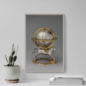 Gerhard Emmoser - Celestial Globe with Clockwork (1579) - Art Print Painting Poster Gift Photo Wall Home Decor - Earth Planet World on Horse