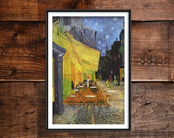 Vincent Van Gogh - Cafe Terrace at Night (1888) - WoodBG Painting Photo Poster Print Art Gift Wall Home Decor - Goff Night Restaraunt