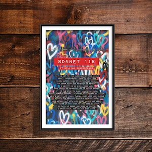 William Shakespeare Poem - Sonnet 116 - Hearts - Poster Original Art Print Photo Wall Home Decor - Inspiration, Motivation Love Romance