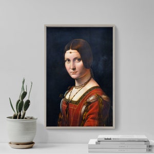Leonardo da Vinci - la Belle Ferronniere (1490) - Classic Painting Photo Poster Print Art Gift Home Wall Decor - Portrait