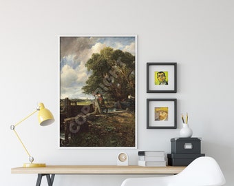 John Constable - The Lock (1824) - Reproduction of a Classic Painting - Photo Poster Print Art Gift Brown Blue Water River
