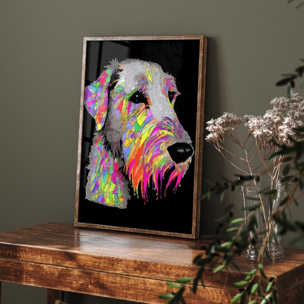 A Painting of A Irish Wolfhound Covered in Colorful Pieces of Paper - Art Print Poster Painting - Giclee Home Wall Décor