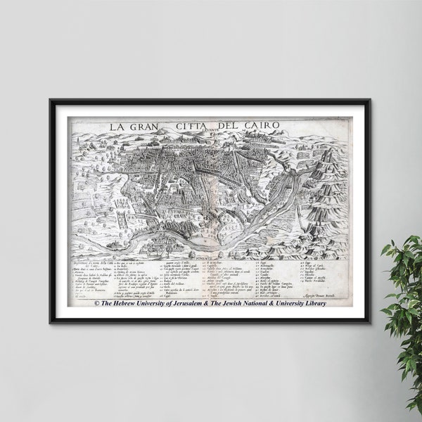 Reproduction of a Vintage Map of Cairo, Egypt from 1570 - Photo Poster Print Wall Home Decor Art Street Home Old Archive