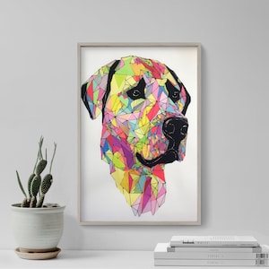 Painting of A Labrador Retriever Covered in Colorful Pieces of Paper - Art Print Poster Painting - Giclee Home Wall Décor