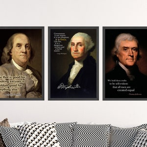 Set of Three Founding Father Prints - 3 USA President Posters - Wall Art Gift Giclée Museum Quality - Benjamin Franklin, United States #V2