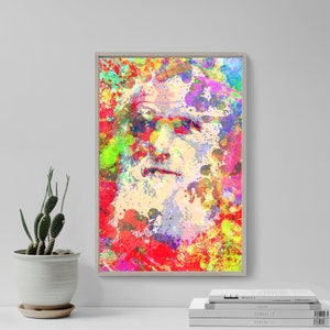 Charles Darwin Original Art Print - COLOURBURST - Beautiful Photo Poster Gift Home Wall Decor Gift Watercolour - Theory of Evolution Biology