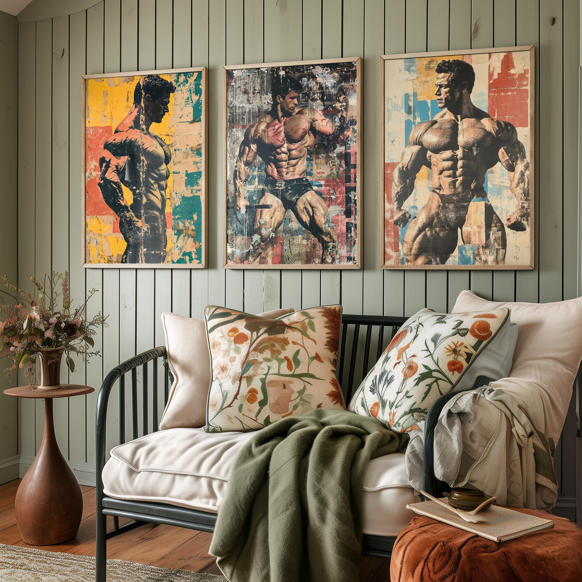 Set of Three Vintage Bodybuilding Posters - Bodybuilder Collage V3 Art ...