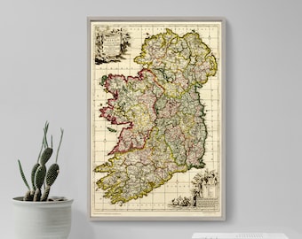 Historic Map of Ireland from 1710 (Reproduction) Photo Poster Print Gift Wall Home Decor Art Street Home