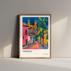 Cuenca, Ecuador Travel Poster - Modern Colonial Heritage Art Print - Photo Painting Illustration Gift Map