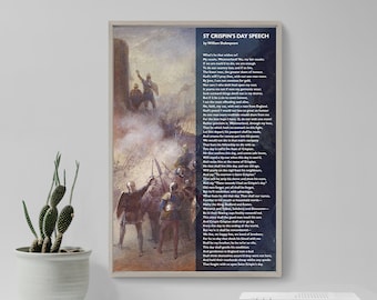 William Shakespeare - St. Crispin's Day Speech - Poster Art Print Gift Painting Decor Poetry Motivational Motivation Military Bravery